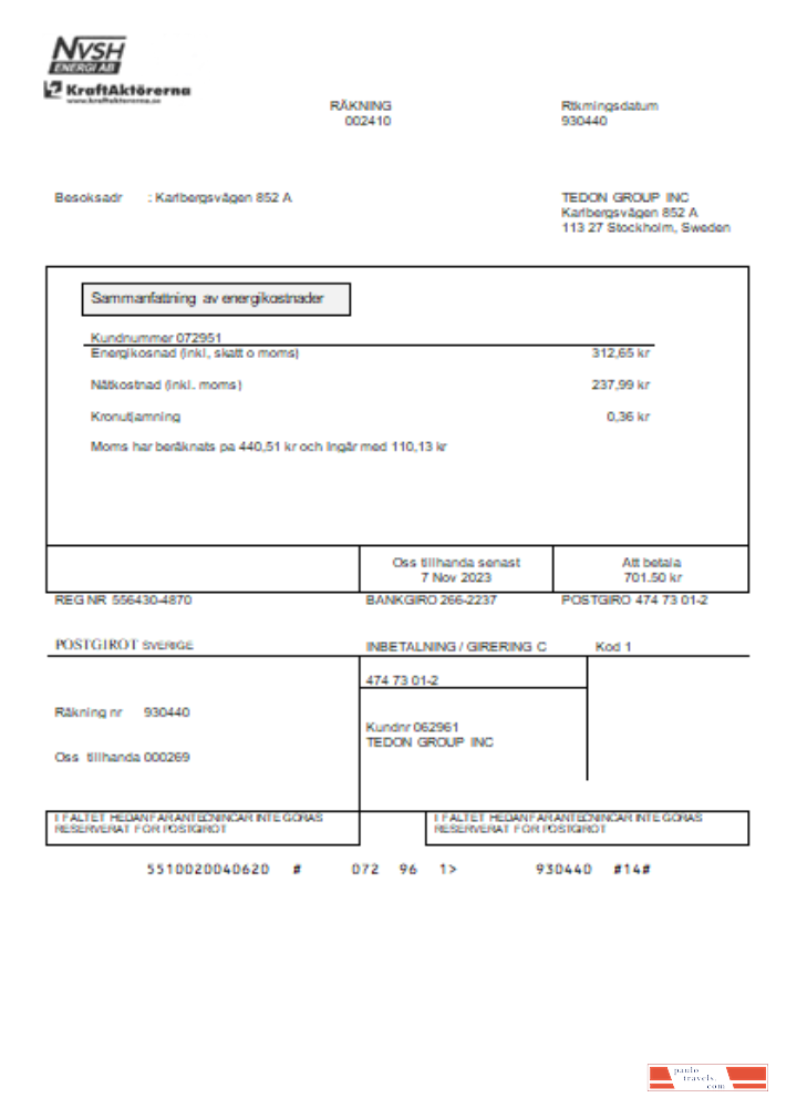 NVSH Energi utility business bill,  SCR PSD template